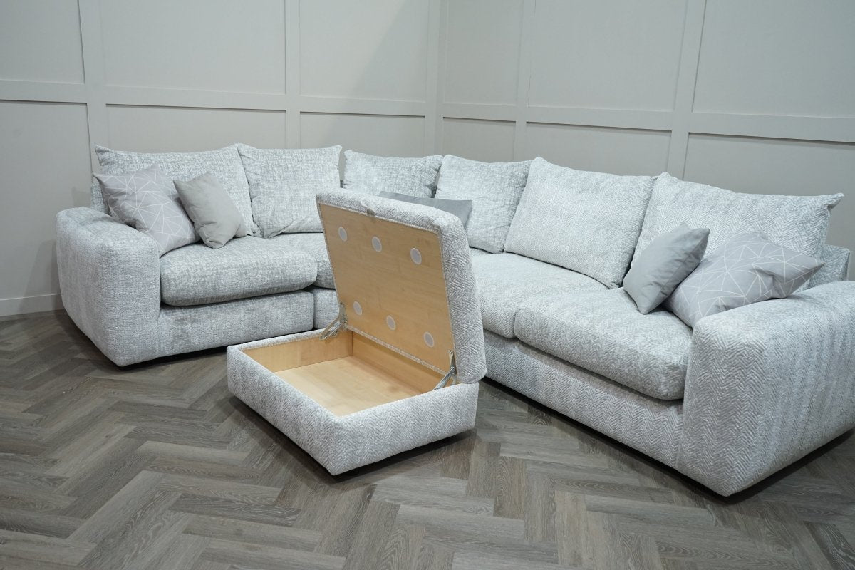 Boutique Pandora LHF Small Corner Sofa & FootStool, Silver - Image 3